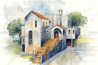 render architecture and interior concept in watercolor