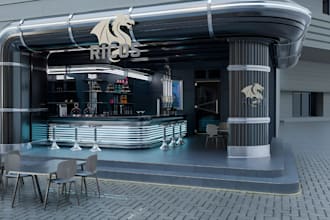 do 3d interior design for bar, lounge or nightclub, 3d hotel exterior rendering