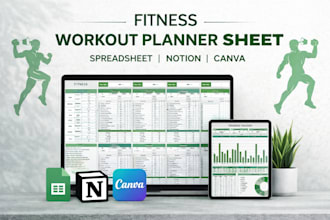 design a fitness tracker spreadsheet, notion fitness tracker, and canva workout