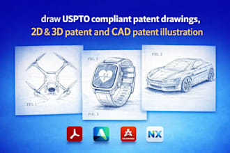 draw uspto compliant patent drawings, 2d 3d patent and cad patent illustration