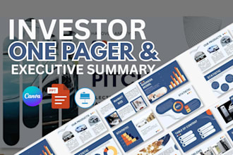 design investor one pager presentation, executive summary and business teaser