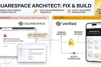 fix squarespace domain connection and setup membership area hub