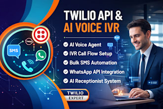setup twilio API, IVR flow, ai agent, ai receptionist, bulk SMS, whatsapp API
