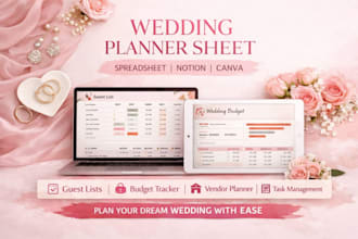 design notion template for wedding planning, guest lists, budget vendor tracker