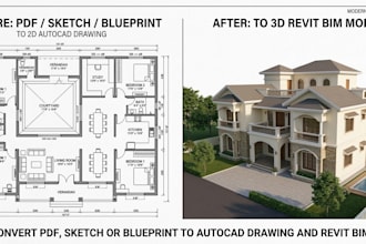 convert pdf, sketch or blueprint to autocad drawing and revit bim model