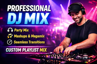 create a professional dj mix mashup megamix or custom party playlist