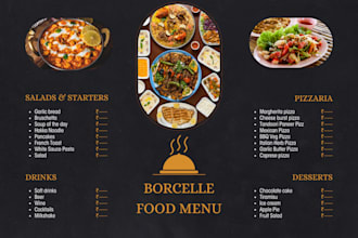 design a modern and attractive restaurant or cafe menu