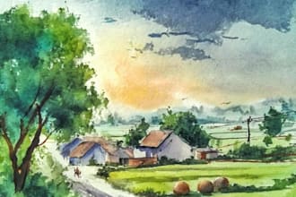 paint realistic landscape watercolor painting illustration