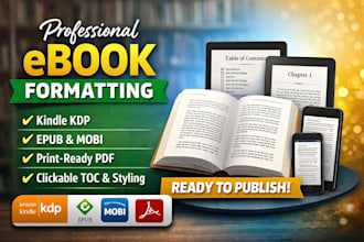 format your ebook for kindle KDP, epub and PDF professionally