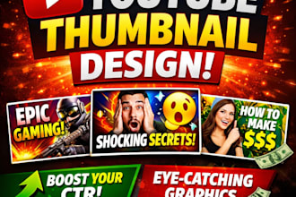 design eye catching youtube thumbnail to boost CTR, cinematic, and gaming