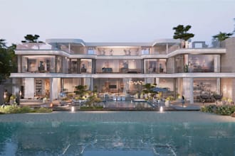 innovation luxury mansion real estate house, water front living, glass facade
