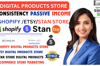 cerate passive income shopify digital product stan store ,esty digtal product