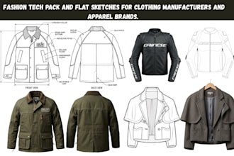 create fashion tech pack, clothing tech pack, flat sketch for manufacturing