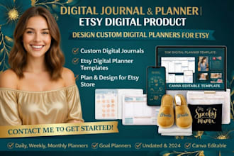 design etsy hyperlink digital planner, set etsy shop, digital journal, tracker