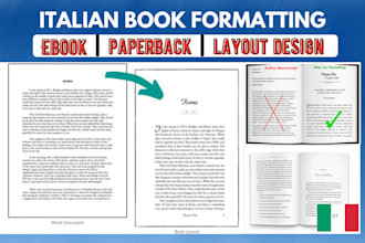 do italian kdp book formatting, ebook paperback formatting, book layout design