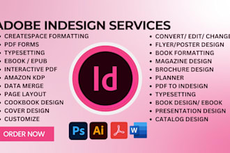 create edit format typeset ebook catalog layout newspaper book cover in indesign