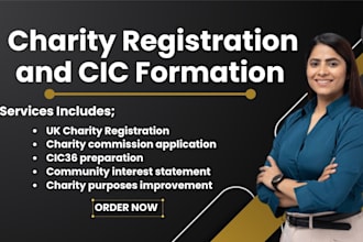 register UK charity, cic formation with charity commission ,utr, vat, ltd, cio