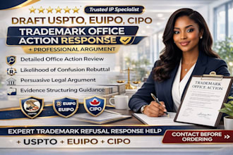 draft uspto, euipo, cipo trademark and office action response