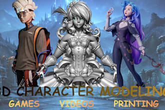 create custom 3d character modeling for games, videos or 3d printing