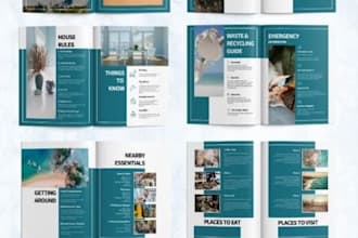 design airbnb property welcome booklet, vacation rental house manual guidebook