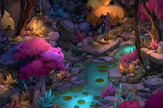 create 2d concept art, characters and environments