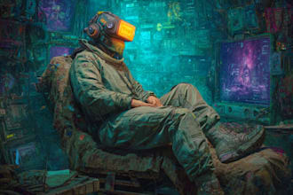 create detailed art of sci fi cyberpunk psychedelic artwork
