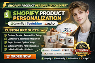 setup shopify customily teeinblue zepto product personalization gelato printful