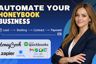 set up honeybook crm automation, zapier quickbooks, calendly, google workspace
