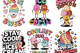 create unique cartoon ice cream logo t shirt design