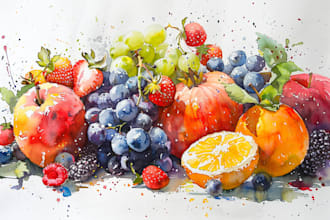 paint watercolor fruits, vegetables, berries in my own style