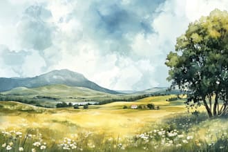 draw a watercolor landscape illustration