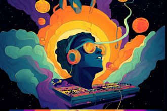 draw colorful grunge illustration, poster, book, album cover