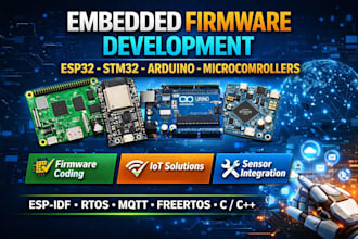 develop embedded firmware for esp32, stm32, arduino and microcontrollers