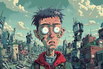 design your music album or single cover in cartoon art style