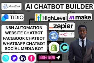 build tidio manychat chatfuel ai chatbot make com n8n for website social media