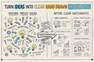 turn your ideas, teaching, presentation into hand drawn sketchnotes