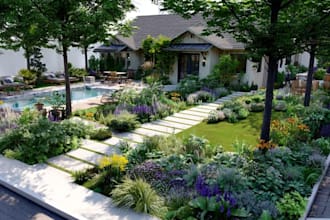 design front yard, backyard, home garden as landscape