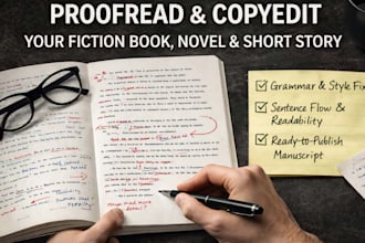 copyedit and proofread your fiction book, novel and  short story for your work