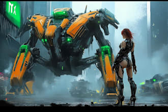 design futuristic mecha robots and pilots cyberpunk concept art