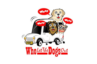 create beautiful caricature logo for dog walking business
