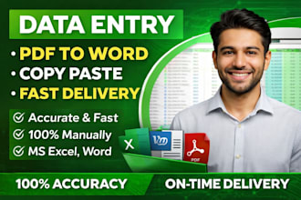 data entry, copy paste, typing and excel work
