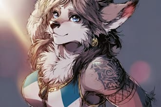 create a vibrant furry character portrait in digital art
