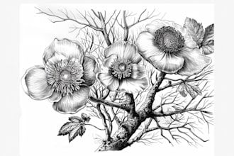create ink drawings of plants and flowers