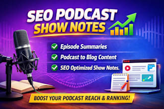 write SEO podcast show notes, episode summary and podcast to blog content