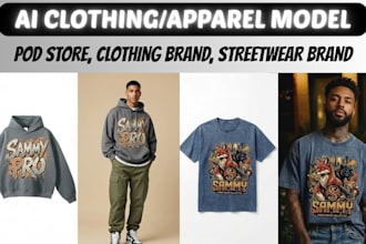 create ai clothing model for streetwear, shirt, clothing brand, hoodie,pod store