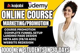 do kajabi online course promotion, udemy thinkific ebook marketing sales funnel