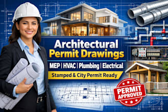 licensed architect, mep, hvac, plumbing, electrical permit drawings pe stamp