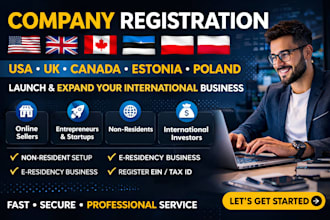 do company registration in USA, UK, canada, estonia, poland