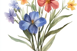 draw botanical illustrations of flowers, plants, line art
