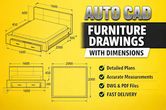 create professional autocad furniture drawings with dimensions